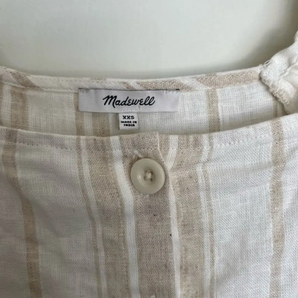 Madewell Linen-Blend Square-Neck Button-Front Top: Undyed Edition Size XXS